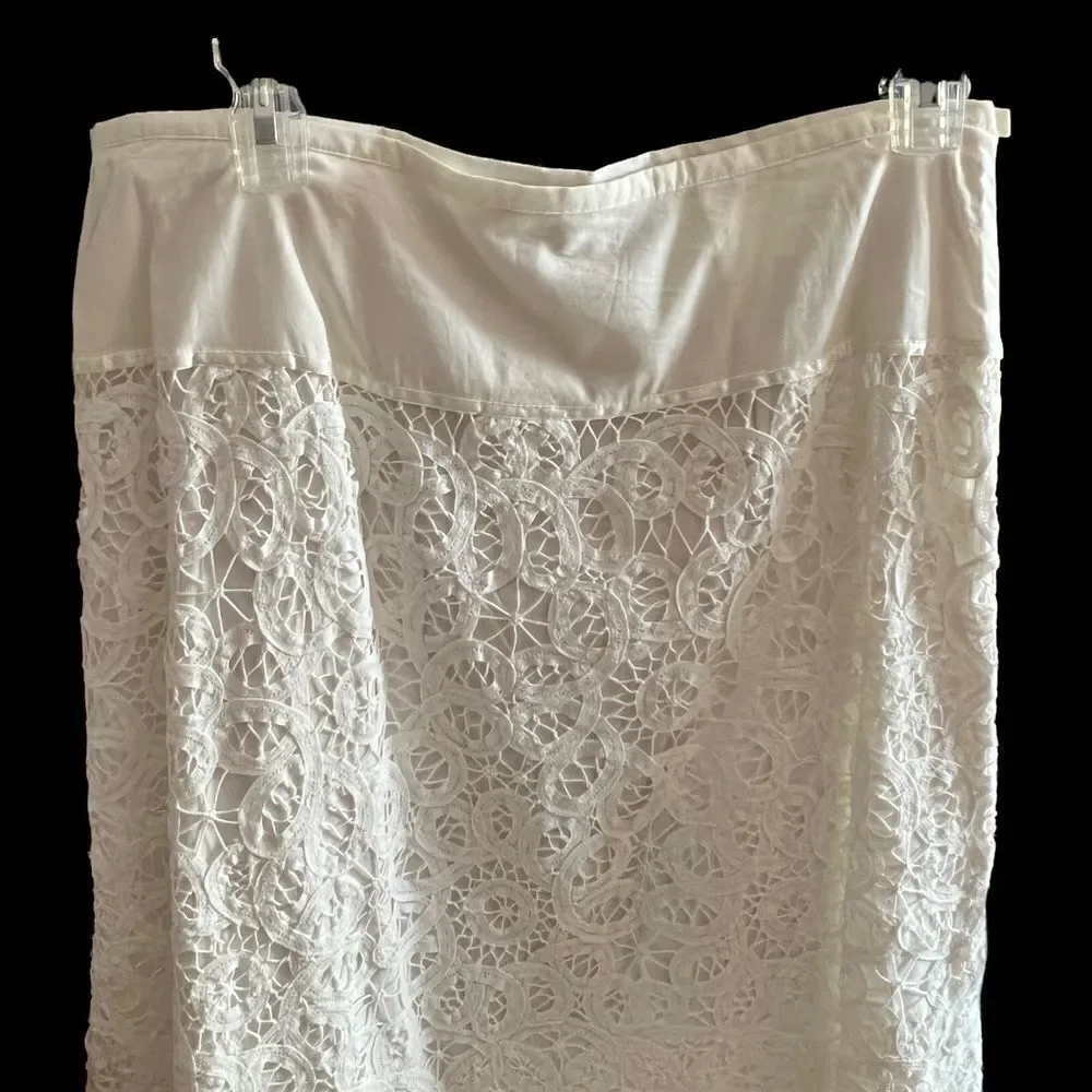Apt. 9‎ boho white cotton straight skirt with eyelet lace overlay women’s size 8